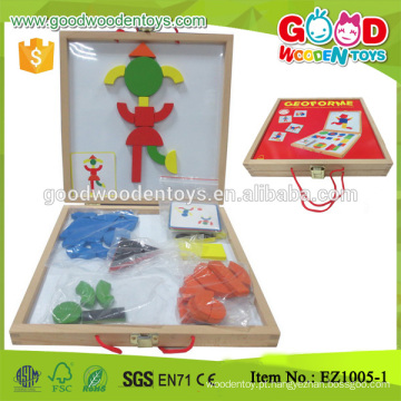 Brinquedos de jardim de infância requintados Blocos de quebra-cabeça magnéticos de madeira com cartões de guia